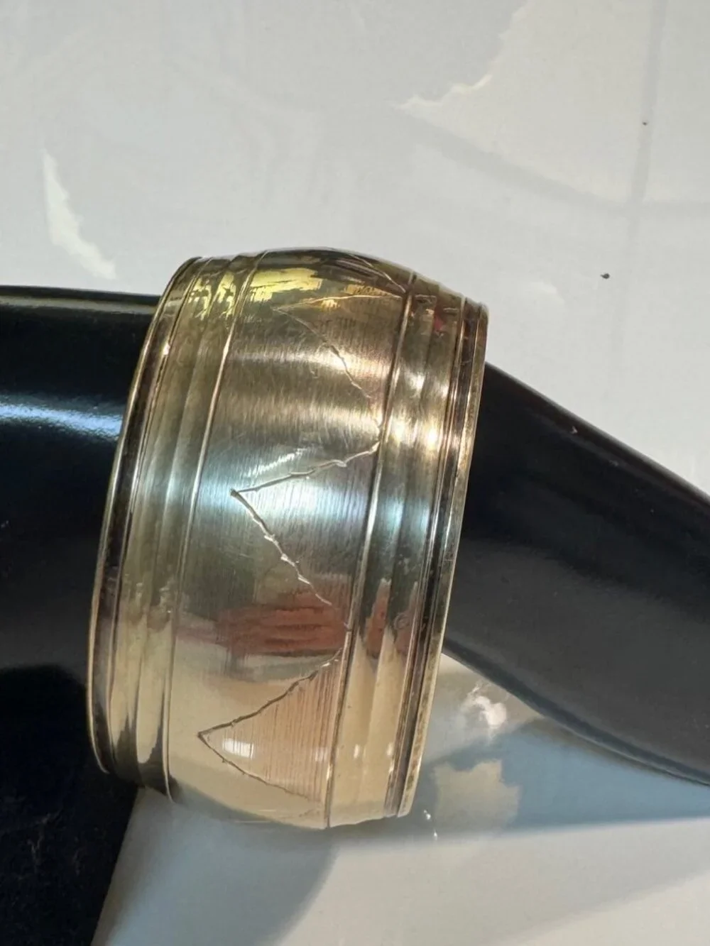 #102 Brass hand carved bangle bracelet